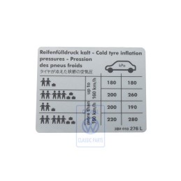 Original VW Data Plate For Tyre Pressure - 3B0010276L