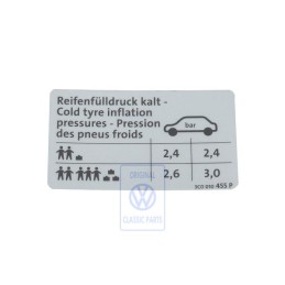 Original VW Data Plate For Tyre Pressure - 3C0010455P
