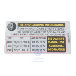 Original VW Data Plate For Tyre Pressure - 3C0010494J
