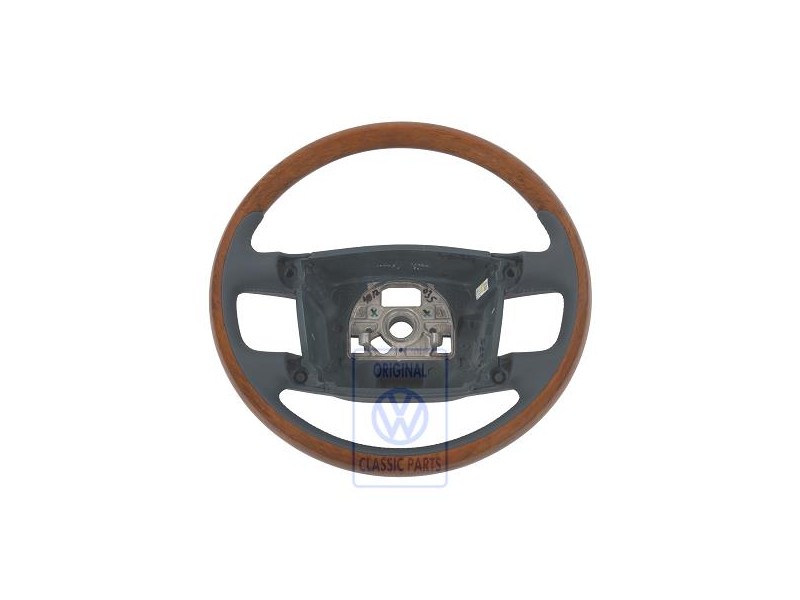 Original VW Steering Wheel (Wood/Leather) Navy Blue/Eucalyptus - 3D0419091ABZUD