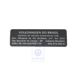 Original VW Data Plate - 5X0010464Q
