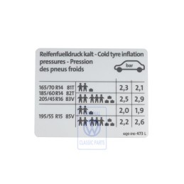 Original VW Data Plate For Tyre Pressure - 6Q0010473L