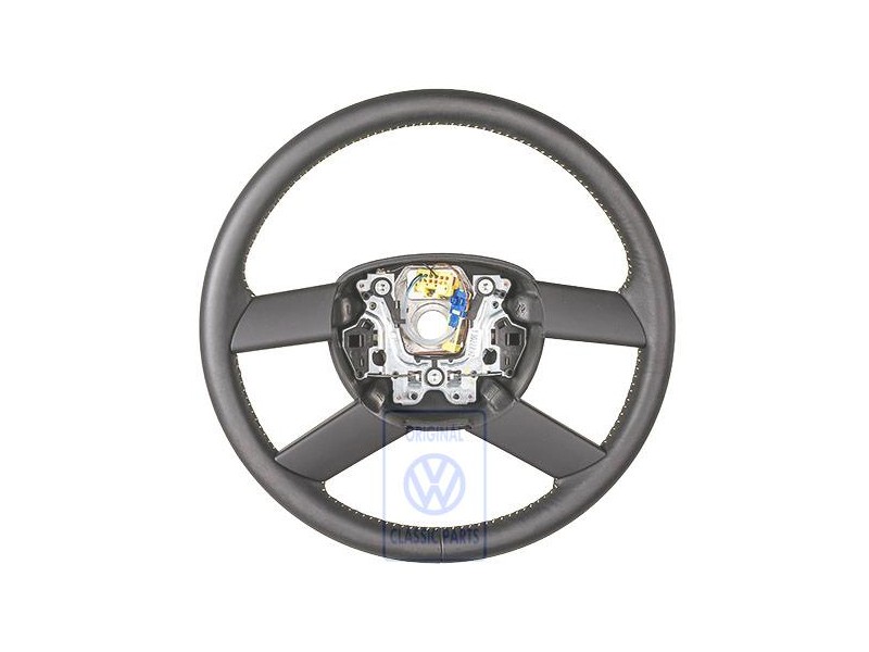 Original VW Steering Wheel (Leather) Black/Yellow - 6Q0419091M HUW