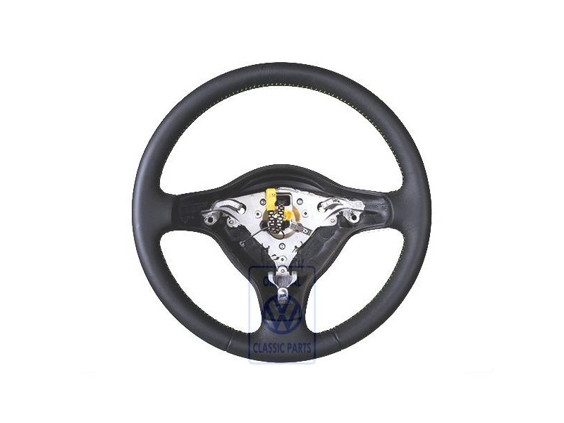 Original VW Steering Wheel (Leather) Black/Fantasia Green - 6X0419091G HYN