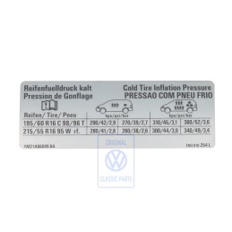 Original VW Data Plate For Tyre Pressure - 7M3010254L