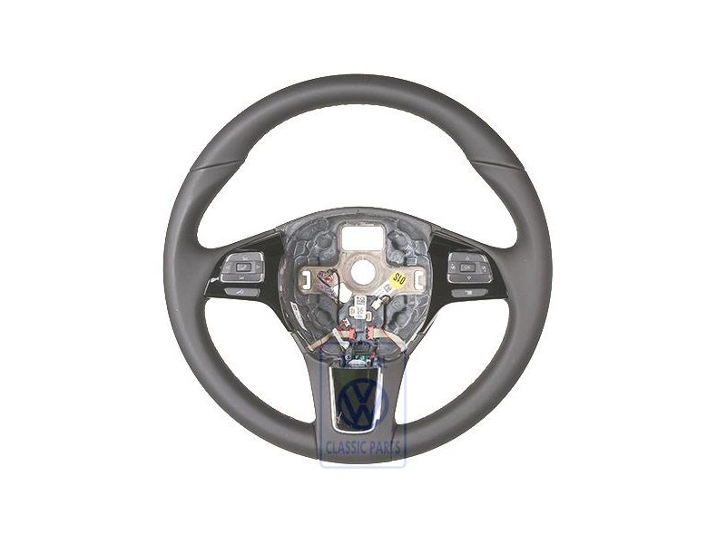 Original VW Mult.Steering Wheel (Leather) Black/Amber Brown - 7P6419091G ADJ