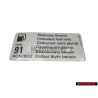 Original VW Decal Sticker Unleaded fuel only 91 RON/ROZ - 1H0010092