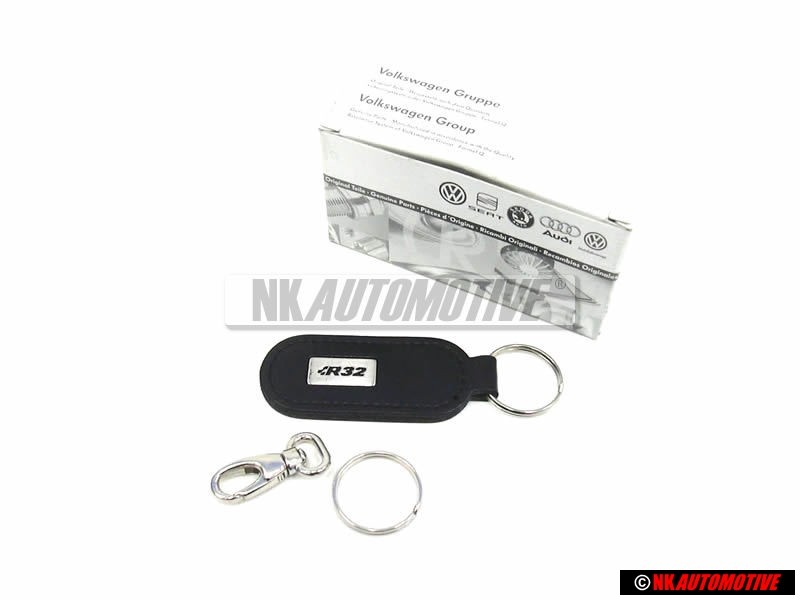 Original VW R32 Leather Keychain Keyring Key Fob Black - 1J0860357