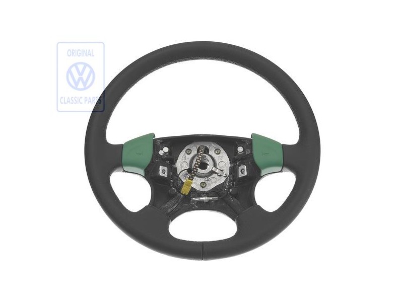 Original VW Steering Wheel Leather Satin Black/Salsa Green - 1H0419091ADEBR