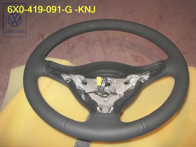Original VW Steering Wheel Leather Black/Green - 6X0419091G KNJ