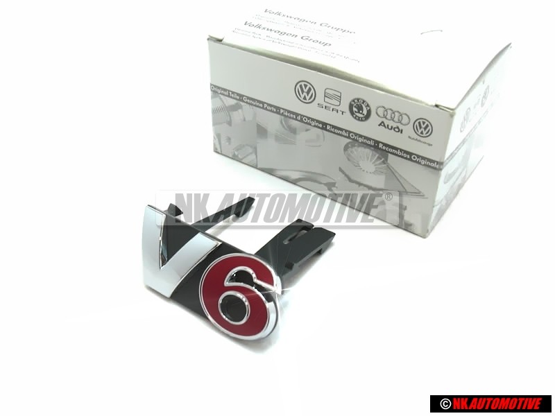 Original VW V6 Front Grill Badge Emblem Chrome Red - 1J5853679A GQF