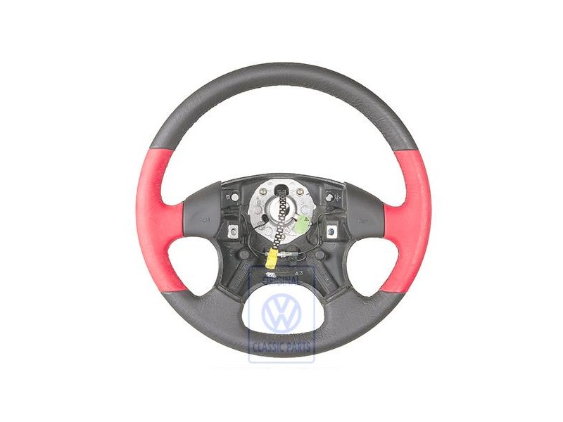 Original VW Steering Wheel (Leather) Satin Black/Flash Red - 1H0419091AMEQZ