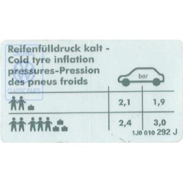 Original VW Data Plate For Tyre Pressure - 1J0010292J