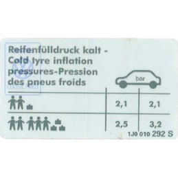 Original VW Data Plate For Tyre Pressure - 1J0010292S