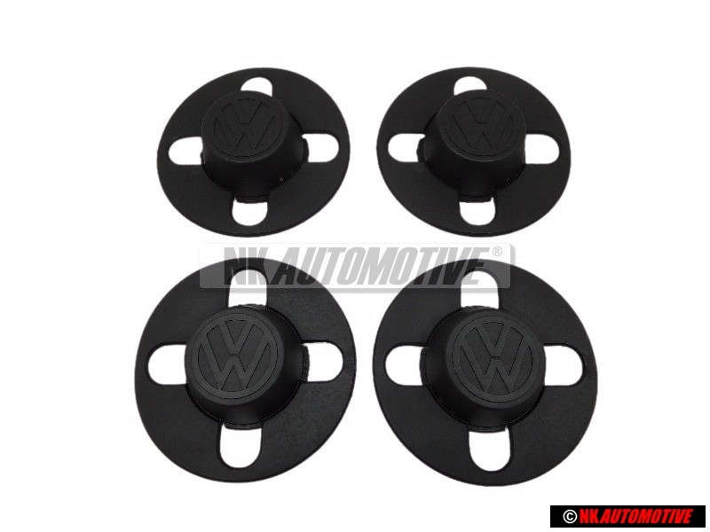 4x Original VW Steel Wheel Rim Centre Plastic Cap Cover Black - 871601171