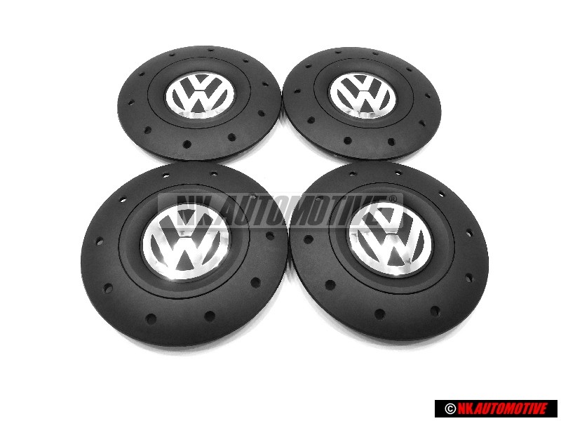 4x Original VW Hub Cap Satin Black High Chrome - 7H0601151B RVB