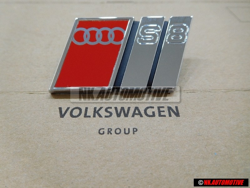 Original Audi S8 Front Grill Badge Emblem Chrome Red - 4D0853736A 2ZZ