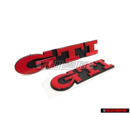 Original VW SET GTI Front Grill & Rear Boot Badge Emblem Red - Golf MK3