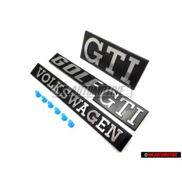Original VW SET Front Rear Badges Emblems with Fixing Clips - Golf MK1 GTI