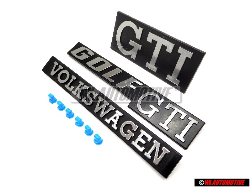 Original VW SET Front Rear Badges Emblems with Fixing Clips - Golf MK1 GTI