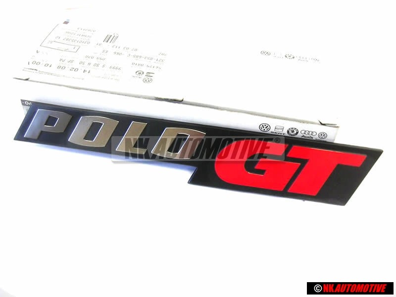 Original VW POLO GT Rear Boot Badge Emblem Brushed Silver Red - 861853750