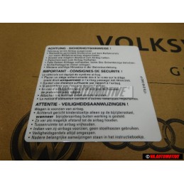 Original VW Sticker -Warning The Vehicle Is Equipped With.. 