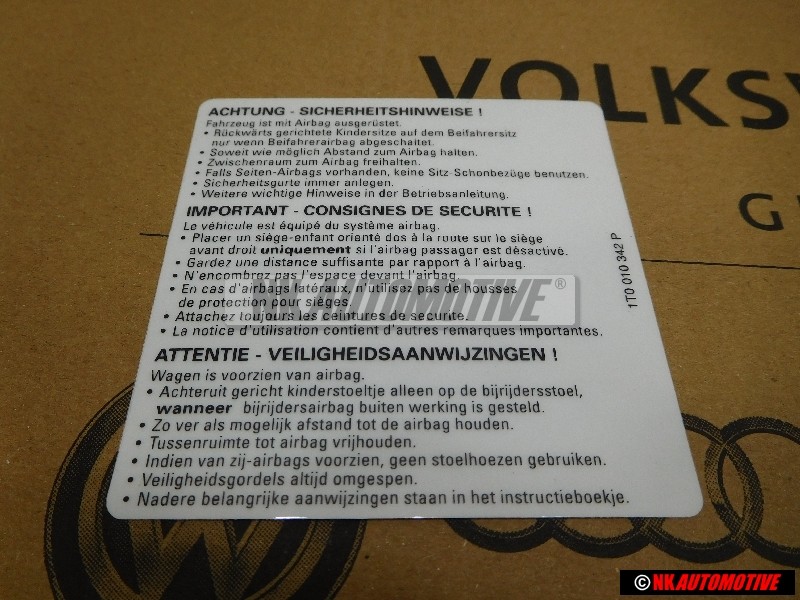 Original VW Sticker -Warning The Vehicle Is Equipped With.. 