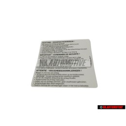 Original VW Sticker -Warning The Vehicle Is Equipped With.. 