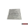 Original VW Sticker -Warning The Vehicle Is Equipped With.. 