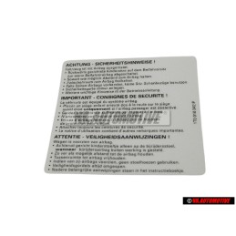 Original VW Sticker -Warning The Vehicle Is Equipped With.. 