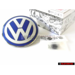 Original VW Rear Boot Twisting Badge Chrome Blue Swivel Version - 1C0853630D 39A