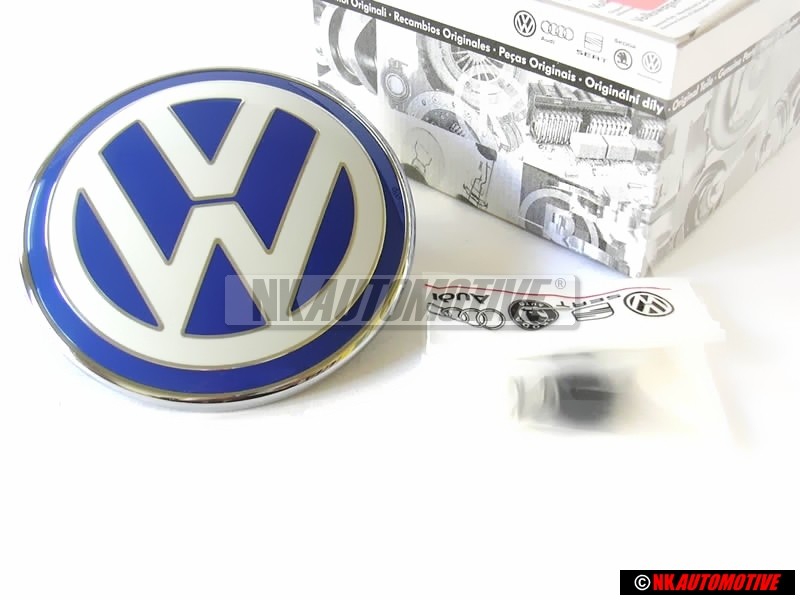 Original VW Rear Boot Twisting Badge Chrome Blue Swivel Version - 1C0853630D 39A