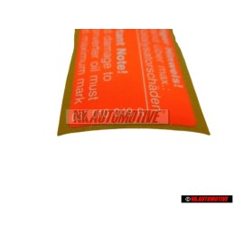 Original VW Sticker OIL LEVEL ABOVE MAXIMUM - 037010049R