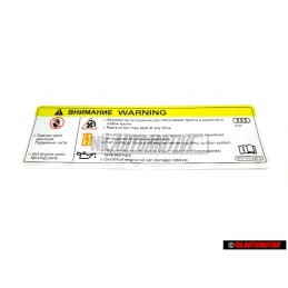 Original Audi Sign 'Caution' High Voltage Turn Off Engine - 8K0010520D