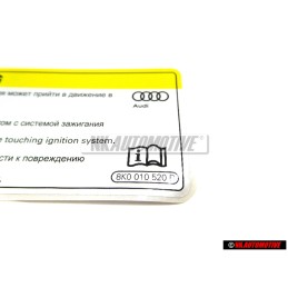 Original Audi Sign 'Caution' High Voltage Turn Off Engine - 8K0010520D