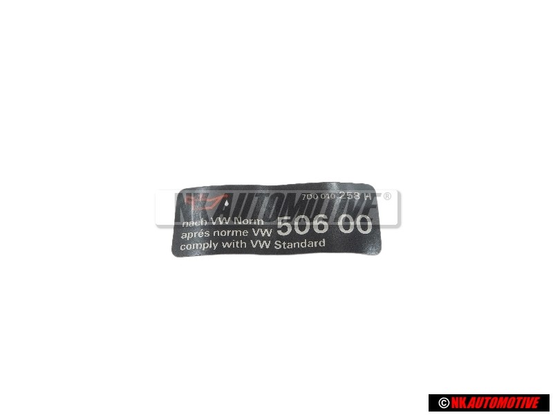 Original VW Sticker 'Oil Comply With VW Standard' - 7D0010258H