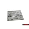 Original VW Data Plate For Tyre Pressure - 1K0010628T
