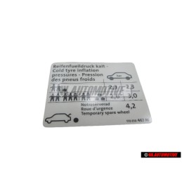 Original VW Data Plate For Tyre Pressure - 1T0010463M