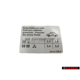 Original VW Data Plate For Tyre Pressure - 6E0010238E