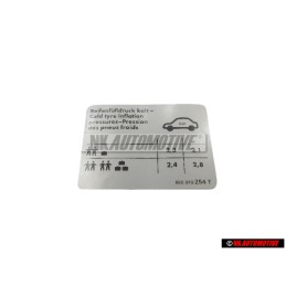 Original VW Data Plate For Tyre Pressure - 6E0010254T