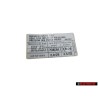 Original VW Data Plate For Tyre Pressure - 867010041Q