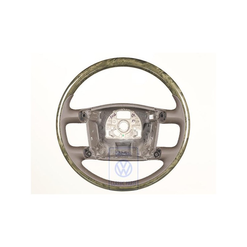 Original VW Steering Wheel (Wood/Leather) Brown Poplar Wood - 3D0419091ABAPM