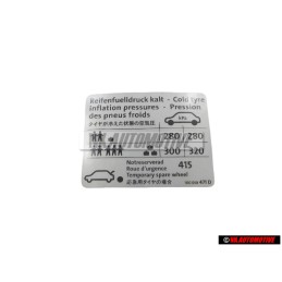 Original VW Data Plate For Tyre Pressure - 1K0010471D
