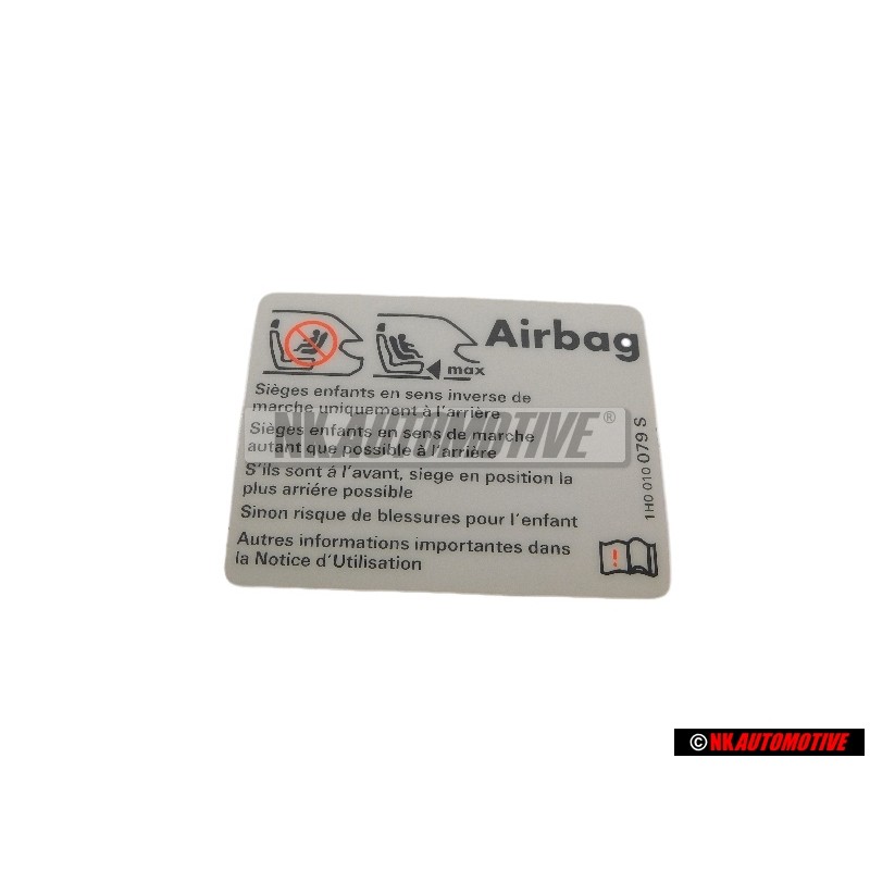 Original VW Sticker 'Airbag' When Using Child'S Seat - 1H0010079S