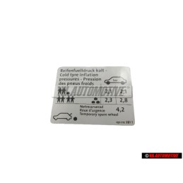 Original VW Data Plate For Tyre Pressure - 1Q0010381T