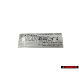 Original VW Data Plate For Tyre Pressure - 2K3010647D