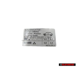 Original VW Data Plate For Tyre Pressure - 3B0010275J