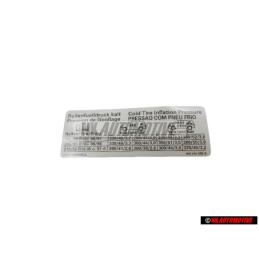 Original VW Data Plate For Tyre Pressure - 7M3010305K