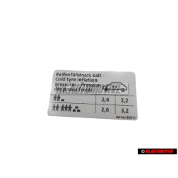 Original VW Data Plate For Tyre Pressure - 3B0010354H