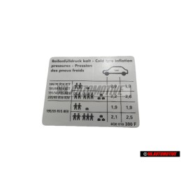 Original VW Data Plate For Tyre Pressure - 6Q0010300F